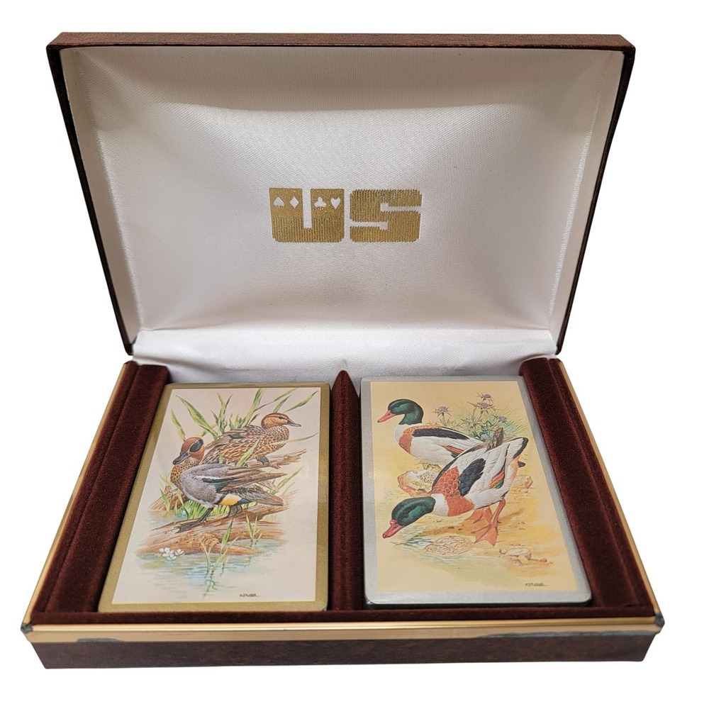 Congress Playing Cards Vintage Double Deck Set SEALED Faux Brown Leather Case